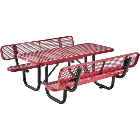 Global Industrial Rectangle Picnic Table w/ Backrests, Red, Expanded Metal, 6 ft L 277630RD
